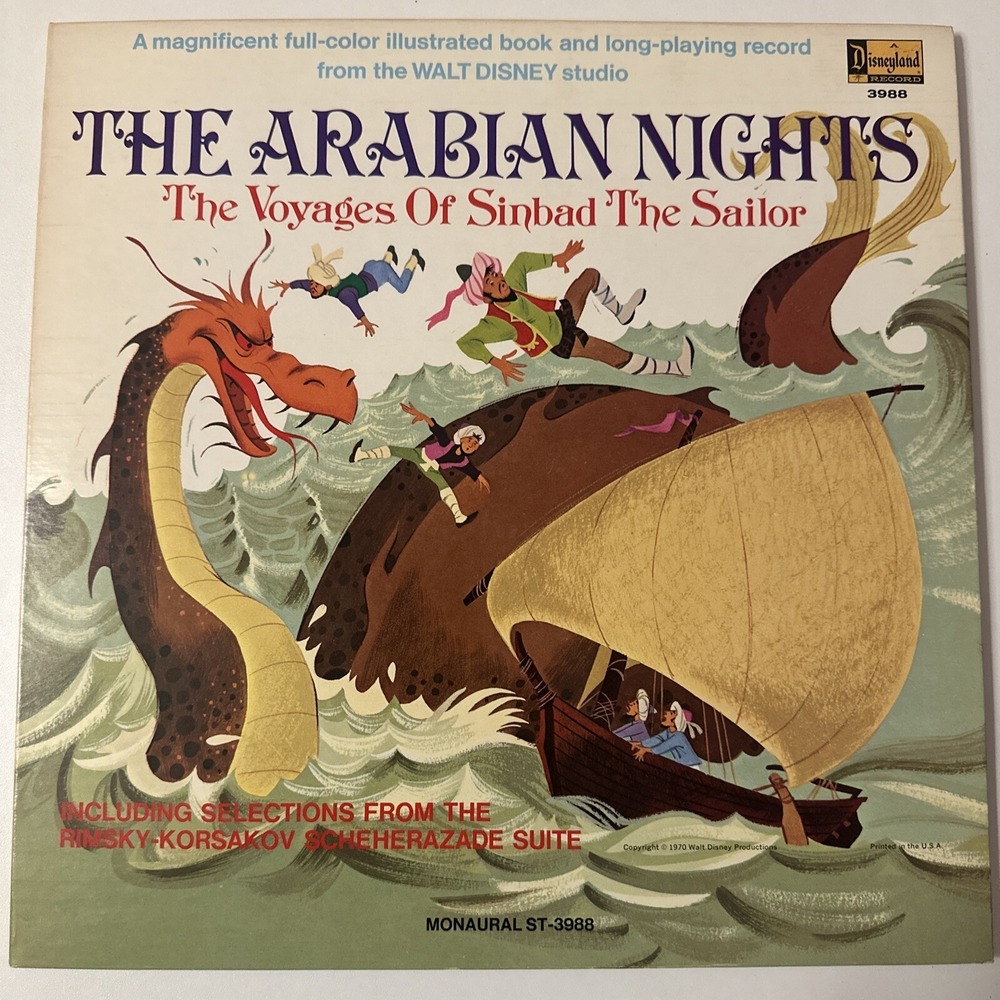 Disney The Arabian Nights Vinyl LP w/book +card sinbad ST3988 monaual RARE! 1970